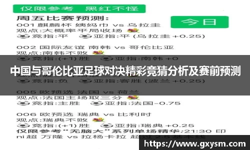 中国与哥伦比亚足球对决精彩竞猜分析及赛前预测